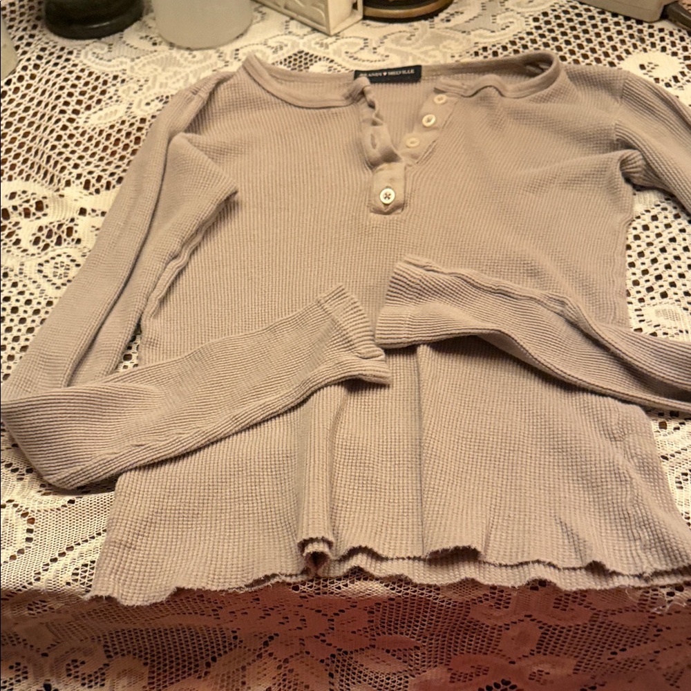 Brandy Melville Beige Henley Sweater